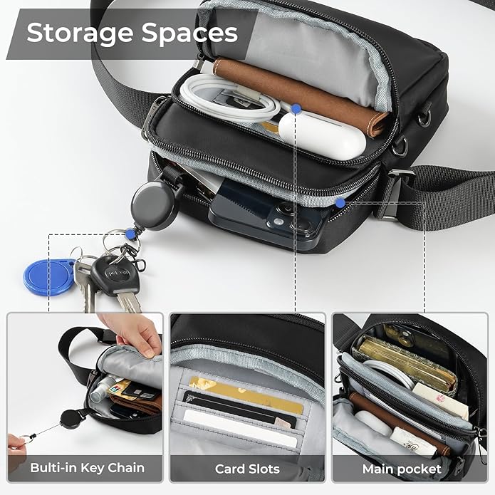 BROADREAM Small Crossbody Bag Men Women, Anti-Theft Crossbody Sling bags - Mini Shoulder Travel Bag for Hiking Sports
