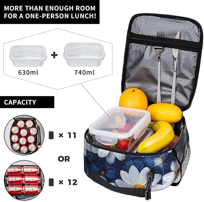 Daisy Insulated Lunch Box for Women Men Daisy Lunch Bag for Travel,or Fishing Polyester Daisy Lunch Box