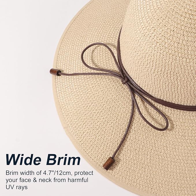 DRESHOW Beach Hats for Women Big Straw Wide Brim Summer Hat Floppy Foldable Roll up Cap Sun Hat UPF 50+