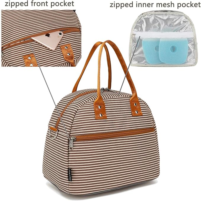 FlowFly Insulated Lunch Bag With Shoulder Strap for Women, Men, and Kids, Large and Reusable, Handle, Freezable Work and School Travel Tote and Meal Prep Organizer,Coffee