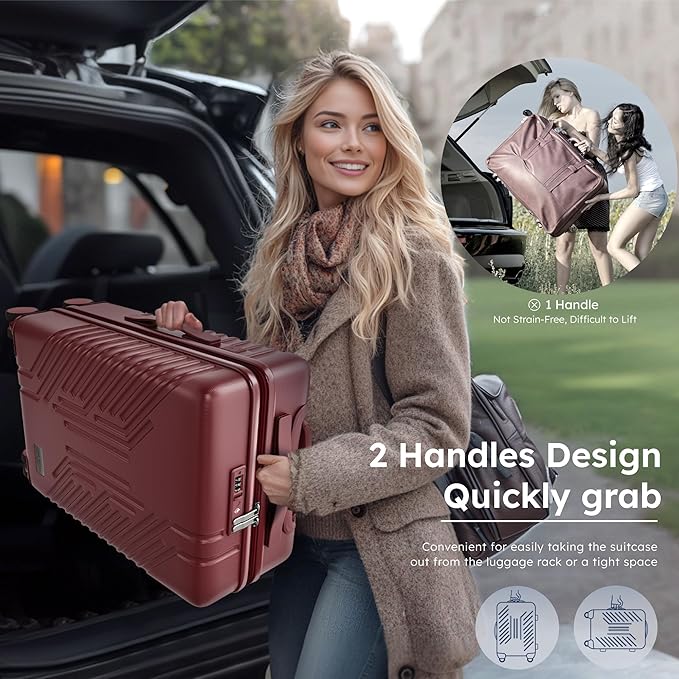 ALPHA CAMP 20-inch Carry On Luggage Airline Approved - PC+ABS Lightweight Suitcase with Built-in TSA Lock，Hard-shell Durable Rolling Luggage with USB Port
