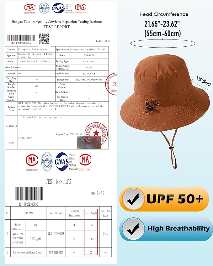 Water-Resistant Sun UPF 50+ Bucket Hat Protection Packable Brimmed Boonie for Women Men Summer Lightweight Hiking Outdoor Cap