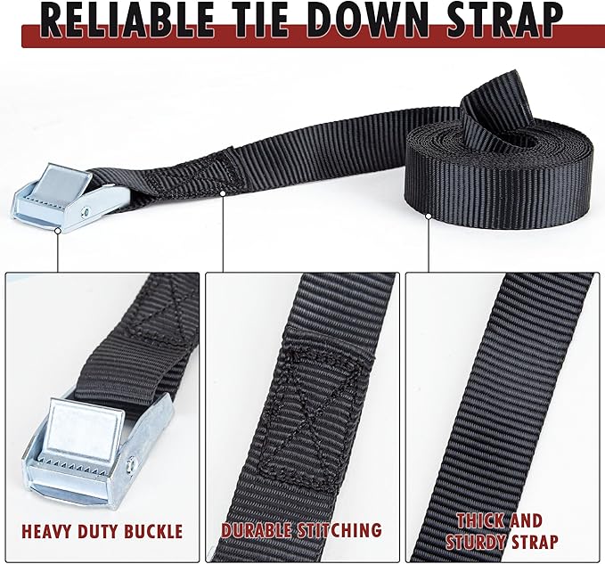 Cartman 1" x 12' Lashing Straps Cargo Tie-Down Strap Up to 600lbs, 6pk in Carry Bag, Black