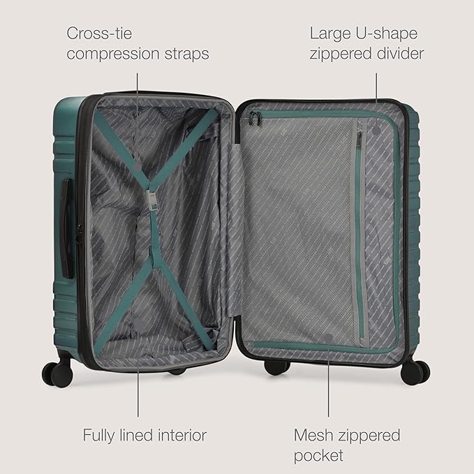 U.S. Traveler Boren Polycarbonate Hardside Rugged Travel Suitcase Luggage with 8 Spinner Wheels, Aluminum Handle, Teal, Checked-Large 30-Inch