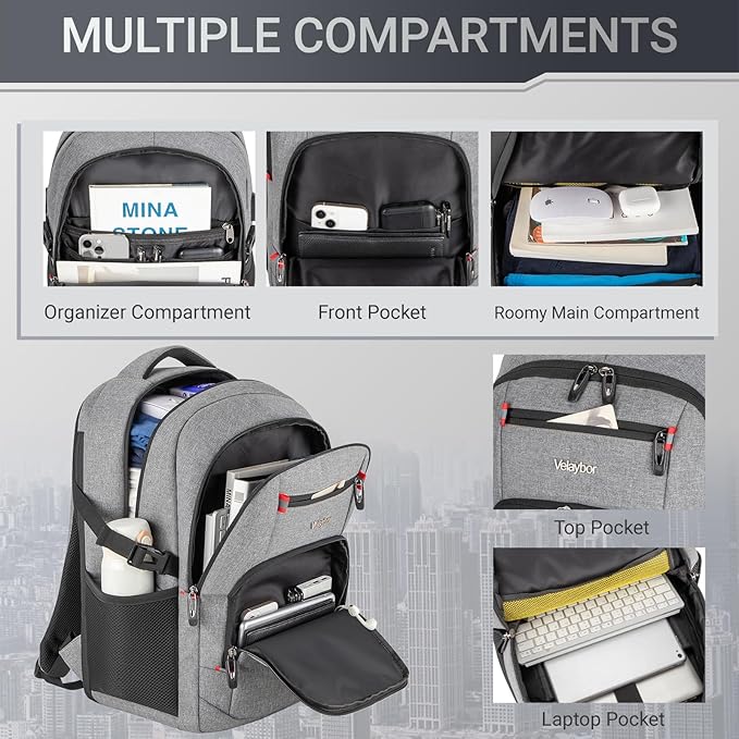 48L Expandable Laptop Backpack, Anti-thief Travel Backpack with USB Charging Port, Airline Approved Business Waterproof Carry on Luggage, Fits 17.3" Laptop for Men Women