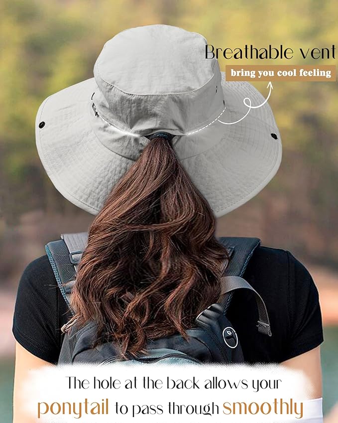 FURTALK Sun Hats for Women Ponytail UPF 50+ Beach Summer Hat Wide Brim Packable Cowboy Hat