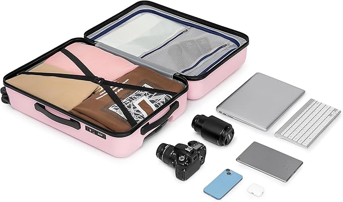 KYME Suitcase Hardshell With Double Spinner Wheels, PC+ABS TSA Lock Travel Luggage (Pink, 24" Checked)