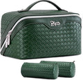 BOYATU Travel Makeup Bag Cosmetic Bags for Women: Large Capacity 3 Pcs Set Make up Bag with Compartments - Waterproof Vegan Leather Toiletry Organizer Bags with Handle - Travel Essentials(L06 Olive)