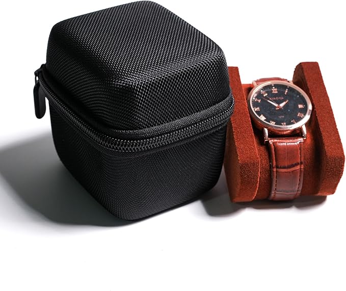 single watch travel case, hard watch case with/compartment for jewelry organizer, rings bracelet cufflink organization