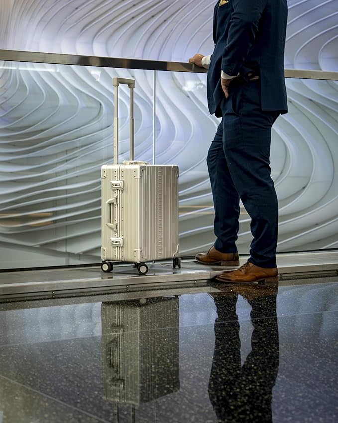 All Aluminum Lightweight Carry-On Luggage - Hardside Carry-On Suitcase, TSA Approved, Hard Shell Suitcase for Travel, Airline Approved 21 Inch Hard Spinner Wheels Luggage (Sapphire)