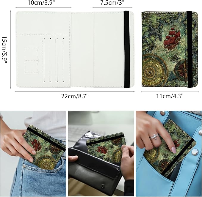 Old Pirate Map Passport Holder for Women and Men PU Leather Passport Cover for Travel