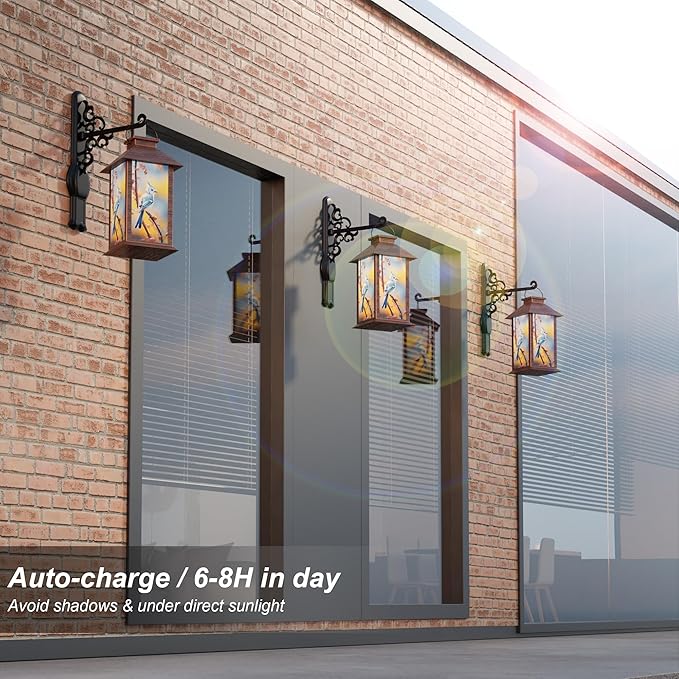 Outdoor Solar Lanterns, Waterproof Blue Jay Hanging Lantern with Flickering LED Candle, 13'' Bird Outdoor Solar Powered Lantern Decor for Porch Patio Garden Balcony Pathway, 1 Pack
