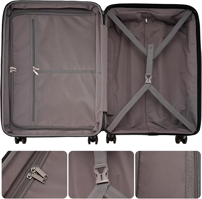 PRIMICIA GinzaTravel Rune series expandable 3 Luggage Sets,Lightweight Hardside Suitcase With Spinner Wheels TSA Lock,PP material business fashion suitcase