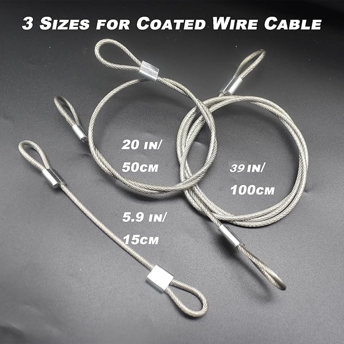 20 pcs 6 inch (15cm) 3mm Thickness Stainless Steel Wire Cable with Loops Vinyl Cover Coated Short Rope Lanyard Lock Safety Tether Chains, Clear