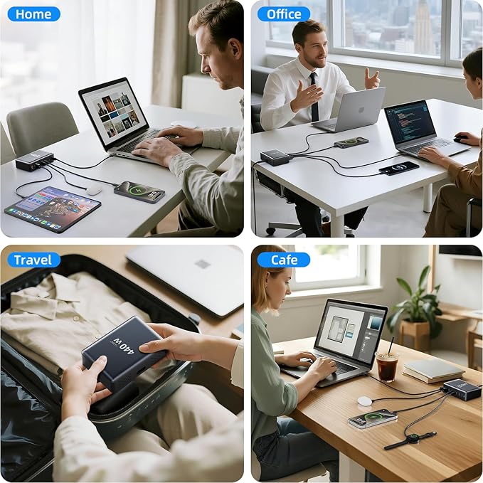 440W Fast Charging 8 Port USB C Charger Block, Multi-Device USB Charging Station Wall Desktop Charger with GaN Ⅲ Technology, USB-C Charger Adapter for MacBook/iPad/iPhone 16/Samsung Galaxy/DELL/HP