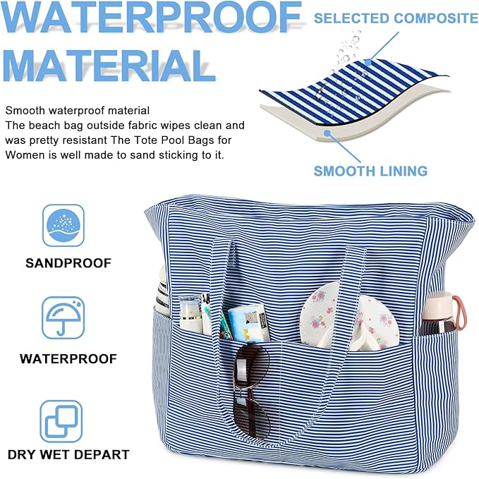 Waterproof Beach Tote Pool Bags for Women Ladies Extra Large Gym Tote Carry On Bag With Wet Compartment for Weekender Travel