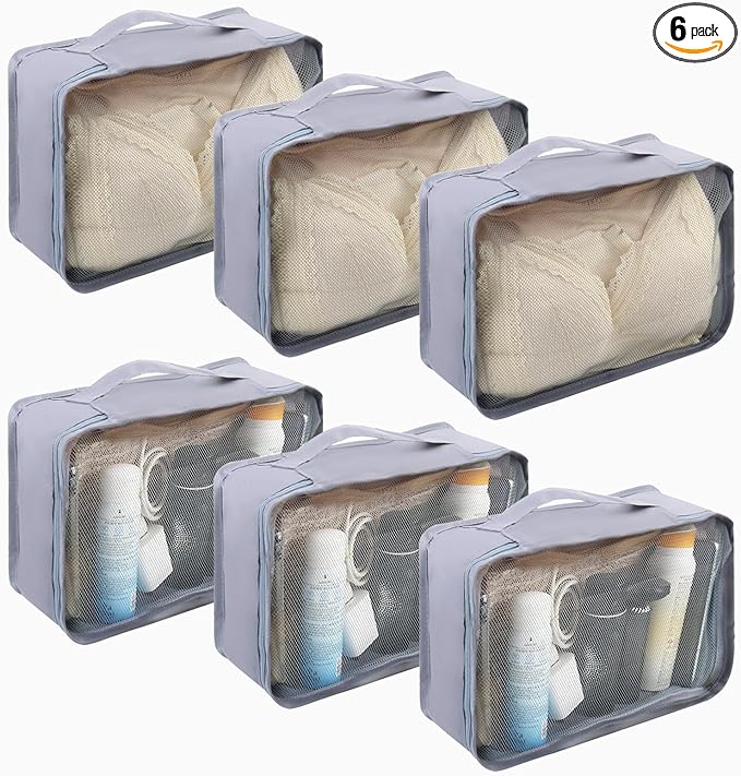 6 Pcs Packing Cubes Luggage Organizers Small Mesh Clothing Underwear Bag Foldable Laundry Bags for Travel Hiking Camping Backpacking