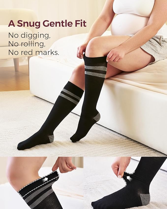 Momcozy Compression Socks for Women Wide Calf, 15-20mmHg Knee High Support Socks for Pregnancy, Nurses, Travel, Flying