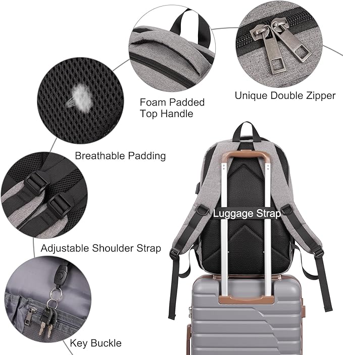CLUCI Laptop Backpack for Men Women School Backpack College Bookbag for Men Water Resistant Travel Work Backpacks Fits 15.6" Laptop Business Computer Bag with USB Charging Port Grey
