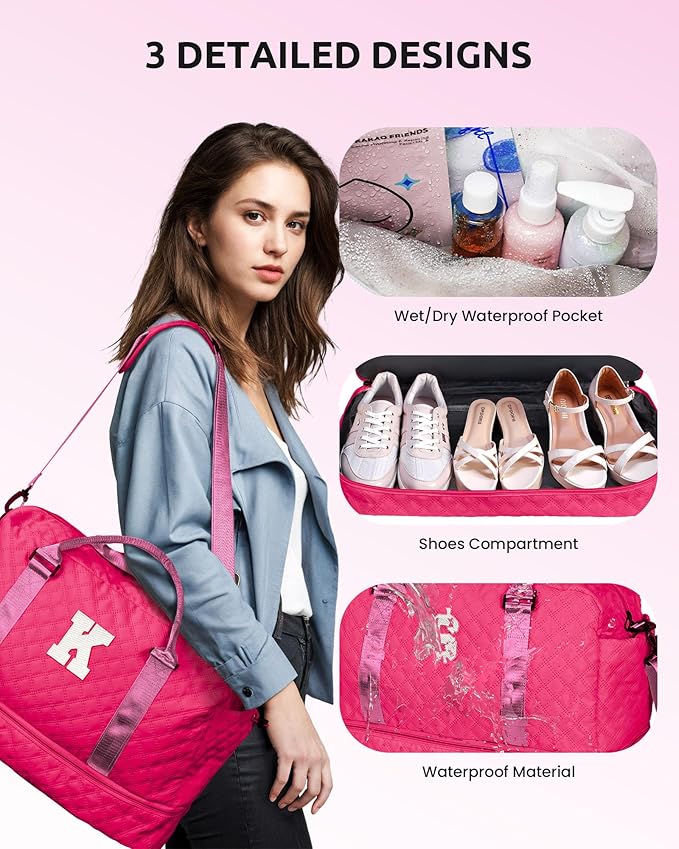 Gifts for Women-Gift Ideas for Woman, Initial Travel Bag with Shoe Compartment, Personalized Weekender Bag, Monogram Overnight Bag for Women, Letter Travel Bag with Makeup Bag (Letter Y)