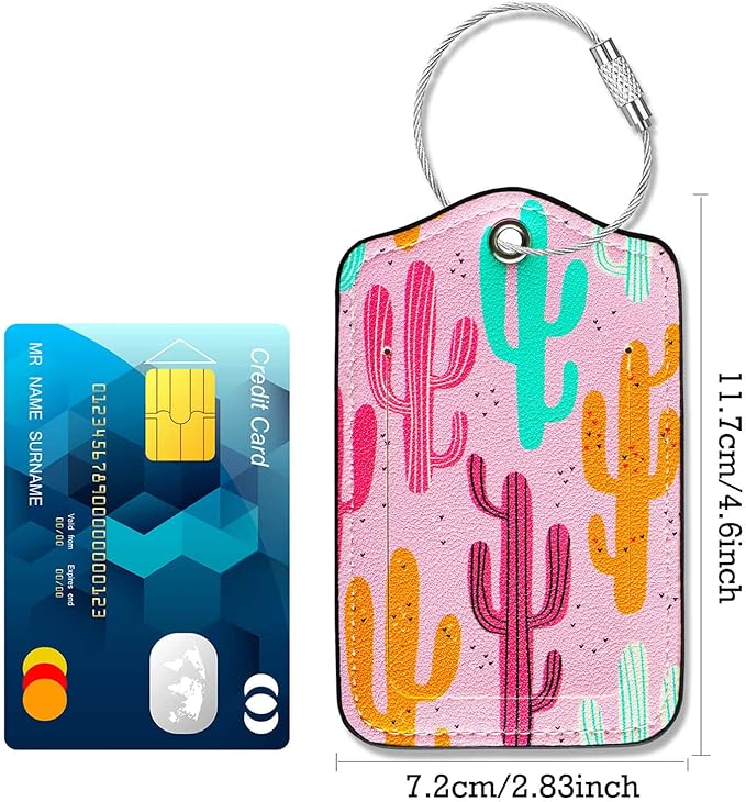 Luggage Tags for Suitcases-Leather Luggage Tag 4 Pack with Loops Cute Bag/Backpack/Suitcase Tags Pink Travel Accessories for Airport