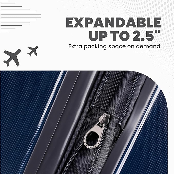Spyder Rails 20 Inch Expandable Hardside Upright Suitcase with 360° Spinner Wheels, TSA Approved Lock, Navy