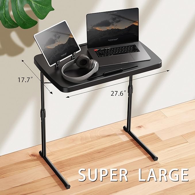 Ultra TV Tray Table, Allpop TV Dinner Tray for Eating, Adjustable Folding Tray Table with Book Stand, Cup Holder, Laptop Stopper & Tablet Slot on Coach & Bed, Black