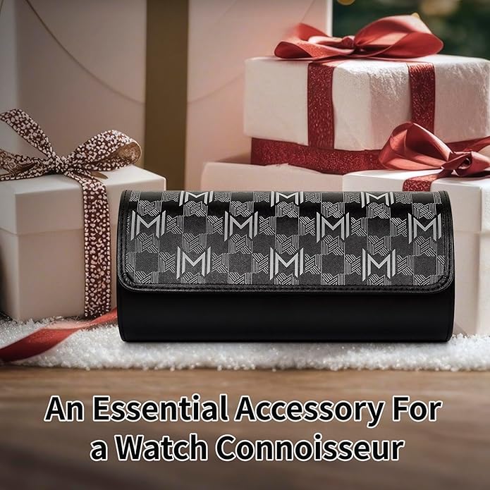 MOZSLY Watch Roll Travel Case 3 Slots Portable Watches Box Organizer Storage Holder Pattern PU Leather