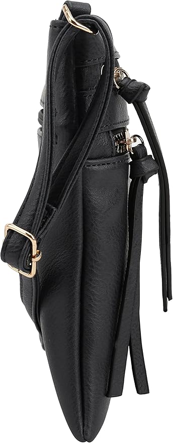 DELUXITY Crossbody Purse Bag Shoulder Bag Multi Pocket Zipper Purse | Black