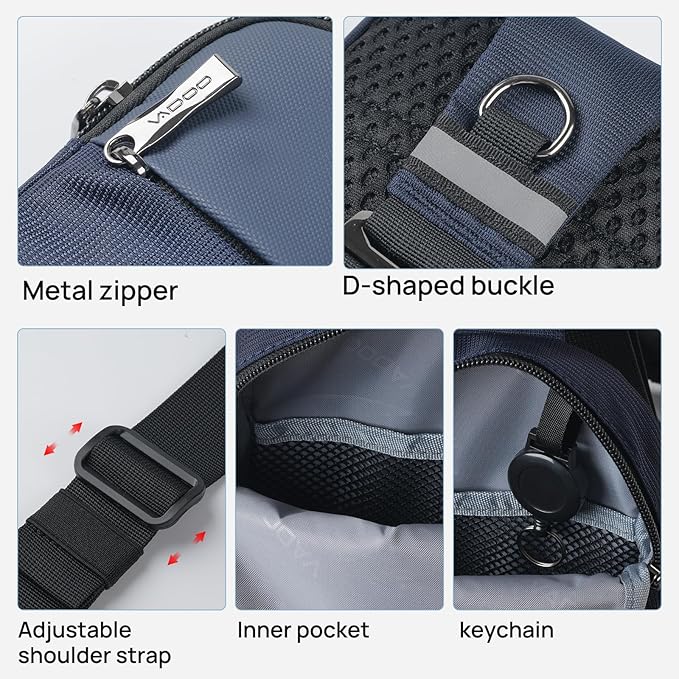 VADOO Mini Sling Bag for Men Women, Small Crossbody Bag with RFID Blocking & Waterproof, Lightweight Phone Chest Bag for Travel Gym (Basic Version- Blue)