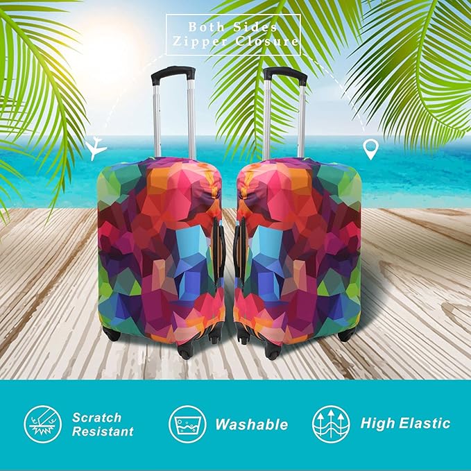 Explore Land Travel Luggage Cover Suitcase Protector Fits 18-22 Inch Case (Geometry, S)