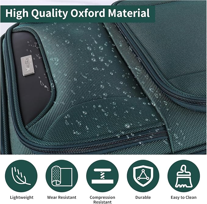 3-Piece Softside Expandable Luggage Set with Front Open Pocket, Lightweight and Durable Oxford Fabric Suitcase Set with TSA Lock (Dark Green, 20in/24in/28in)
