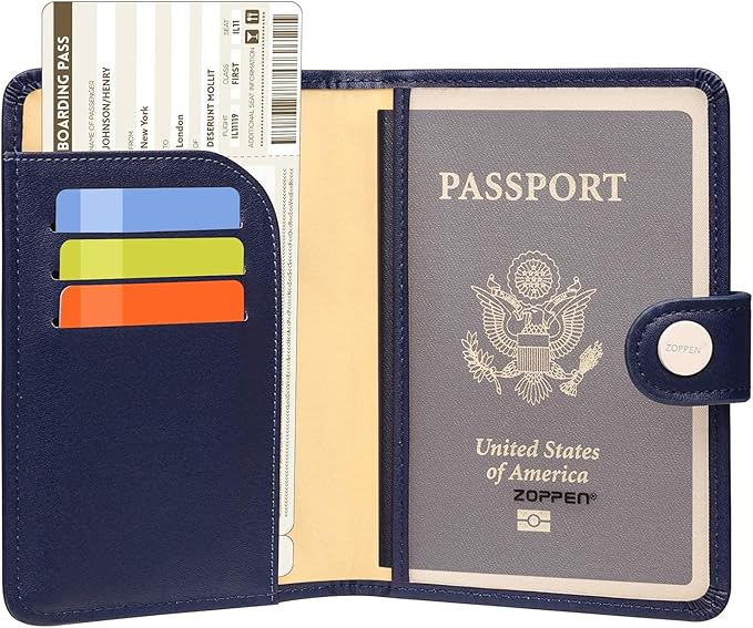 ZOPPEN Passport Holder Women Men, Passport Cover Travel Wallet Rfid Blocking Passport Wallet Cover Case Travel Essentials Document Organizer, Navy Blue