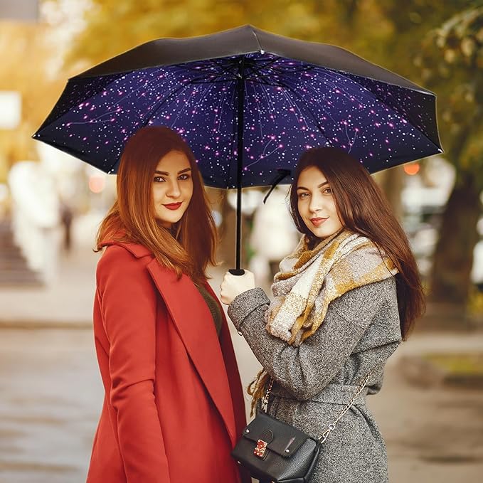 LLanxiry Compact Travel Umbrella, Mini Windproof Umbrellas for Rain & Sun, Small Lightweight Outdoor UV Umbrella, Portable Folding Umbrellas for Travel
