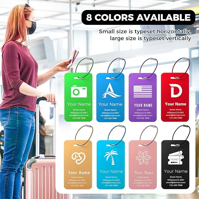 Personalized Luggage Tags, Custom Luggage Tags 4 Pack TSA Approved Double Sided Laser Engraving, Metal Luggage Tag for Suitcases with Stainless Loops, Name Tag for Bags, Backpacks (Black)