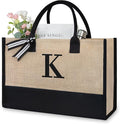 TOPDesign Initial Jute/Canvas Tote Bag, Personalized Present Bag, Suitable for Wedding, Birthday, Beach, Holiday, is a Great Gift for Women, Mom, Teachers, Friends, Bridesmaids (Letter K)