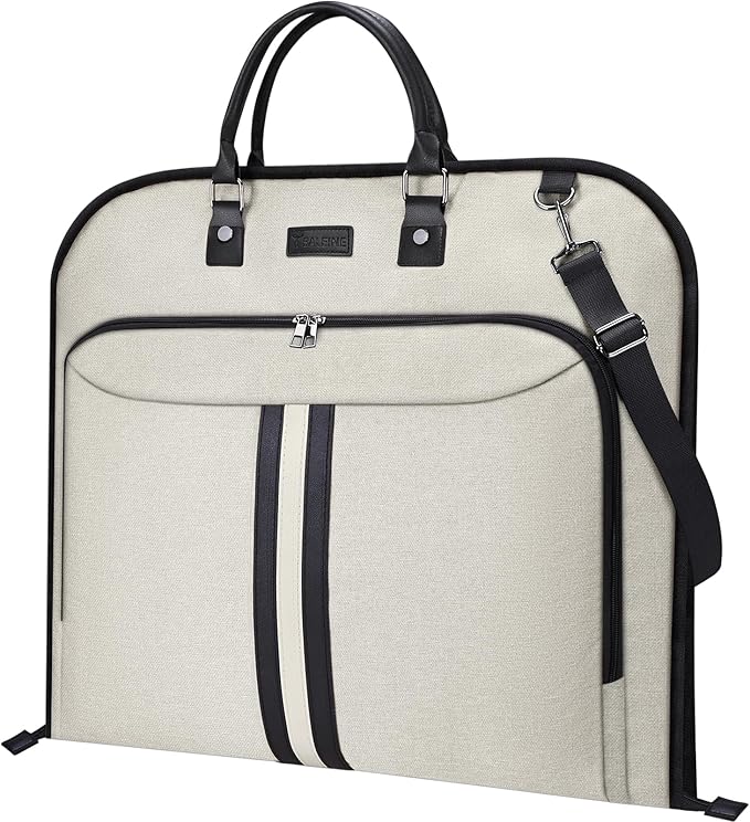 BALEINE Travel Garment Bag, Travel Suit Bag for Men, 42'' Waterproof Carry on Garment Bag for Hanging Clothes, Garment Duffel Bag for Travel Business (Beige)