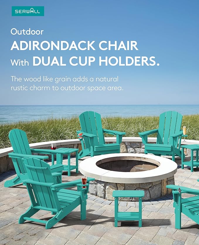 SERWALL Adirondack Chair with Cup Holders - Composite Adirondack Chairs Set of 8 HDPE Outdoor Chairs All Weather Use- Aruba