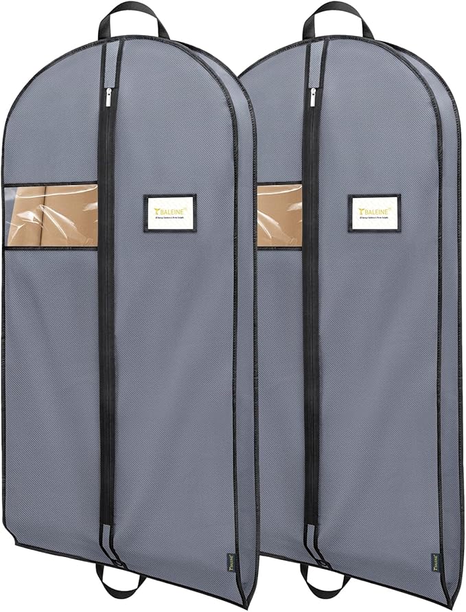 BALEINE 2PK Heavy Duty Garment Bag with Shoe Storage Travel Bag for Dresses, Suit, Coats Travel Essential (54", Grey)