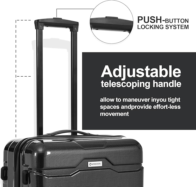 3 Piece Luggage Set, Hardshell Luggage Sets with TSA Lock, PC+ABS Lightweight Suitcase Sets with 360° Spinner Wheels BLACK (20/24/28)