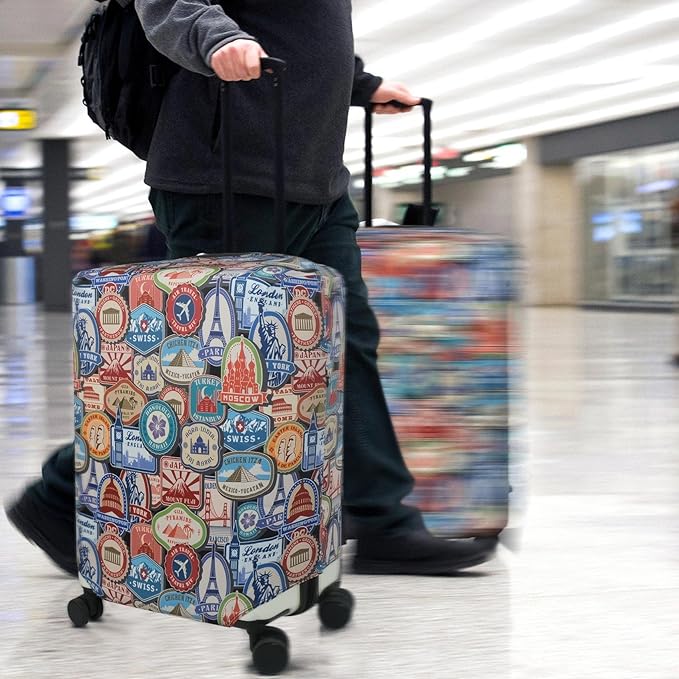 Explore Land Travel Luggage Cover Suitcase Protector Fits 31-32 Inch Case (Landmark Sticker, XL)
