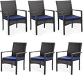 PHI VILLA Outdoor Rattan Dining Chairs Set of 6, Modern Wicker Armchair with Cushions for Patio, Deck, Yard, Porch - Brown