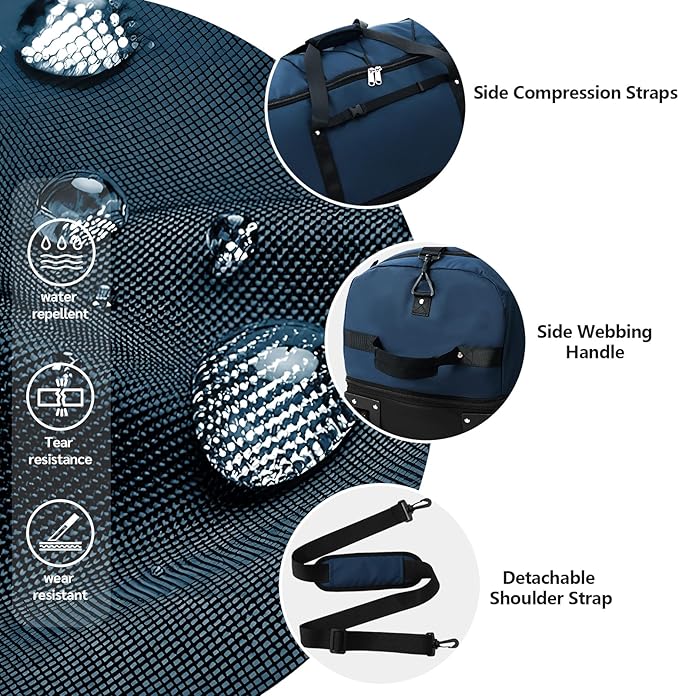 Rolling Duffle Bag with Wheels,110L/140L Expandable Soft-Sided Foldable Duffle Bag with 2 Rubber Wheels,Packable 32” Rolling Carry-On with Multi-Pockets & Compartments (Blue)
