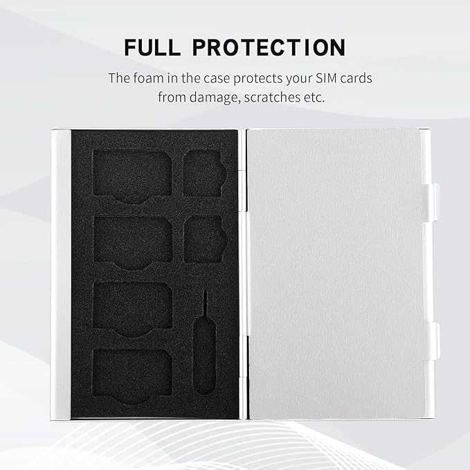 Aluminum SIM Card Case, 19Slots Ultrathin SIM Card Holder, Fit for 4 SIM Card, 14 Micro sim Card and 1 Cell Phone Eject Pin Slots, Silver