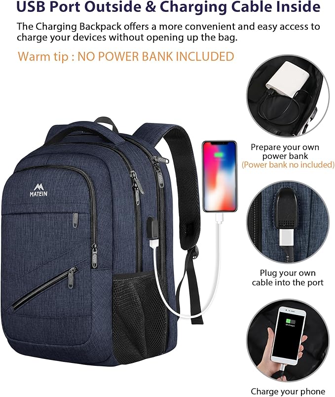 MATEIN Extra Large Laptop Backpack for Men, 50 L Travel Carry On TSA Approved Backpack with USB Port & Trolley Sleeve, Waterproof Business Work Bag Fits 18.4 Inch Computer Notebook, Dark Blue