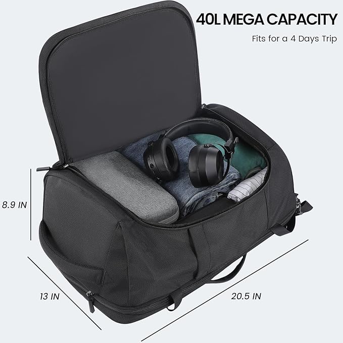Large Travel Backpack for Men 40L, Carry On Backpack TSA 17.3 Inch Laptop Mochila Flight Approved, Large Business Daypack Waterproof,Carry on bag Weekender College for Men Women, Black