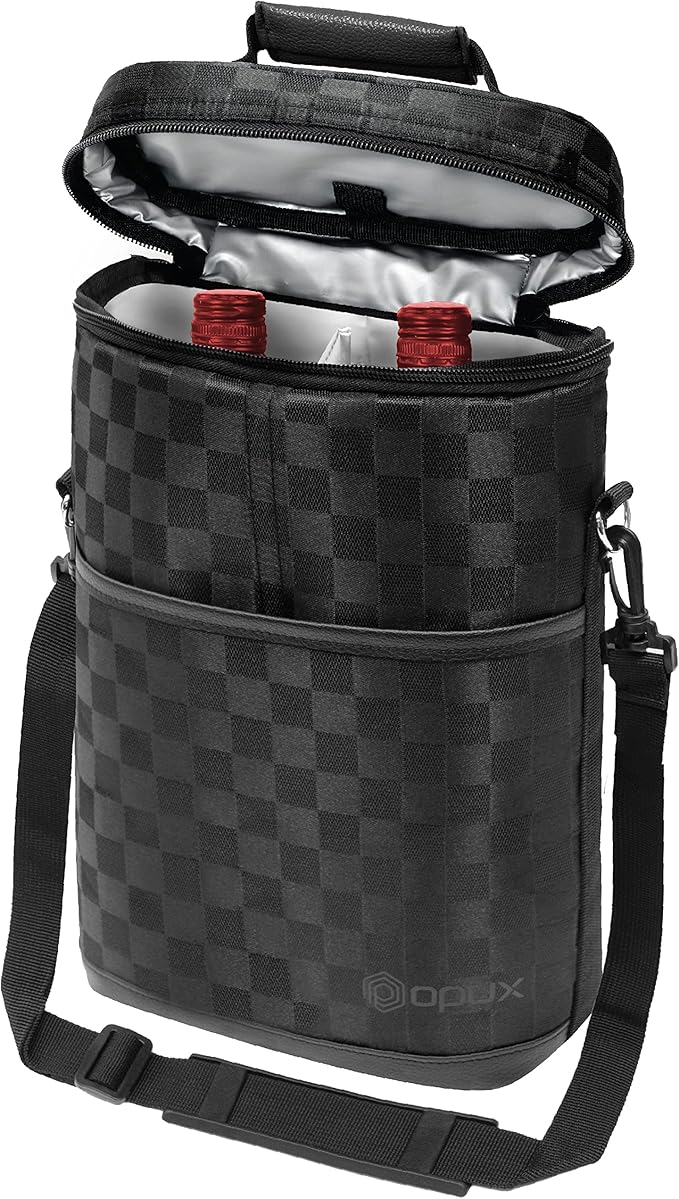 opux 2 Bottle Wine Carrier Tote, Insulated Leakproof Wine Cooler Bag, Wine Travel Bag Tote for Picnic BYOB Beach, Portable Wine Bottle Carrying Case, Gift for Wine Lover Women Men Christmas