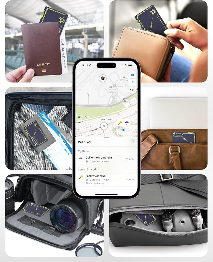 NOVOO Air Locator Tag (iOS Only) Wallet Tracker Card with Apple Find My, Smart Card Bluetooth Tracker, 6 Years Battery, IP68 Waterproof, Keys Finder and Item Locator for Keys, Bags, Passport (BL)