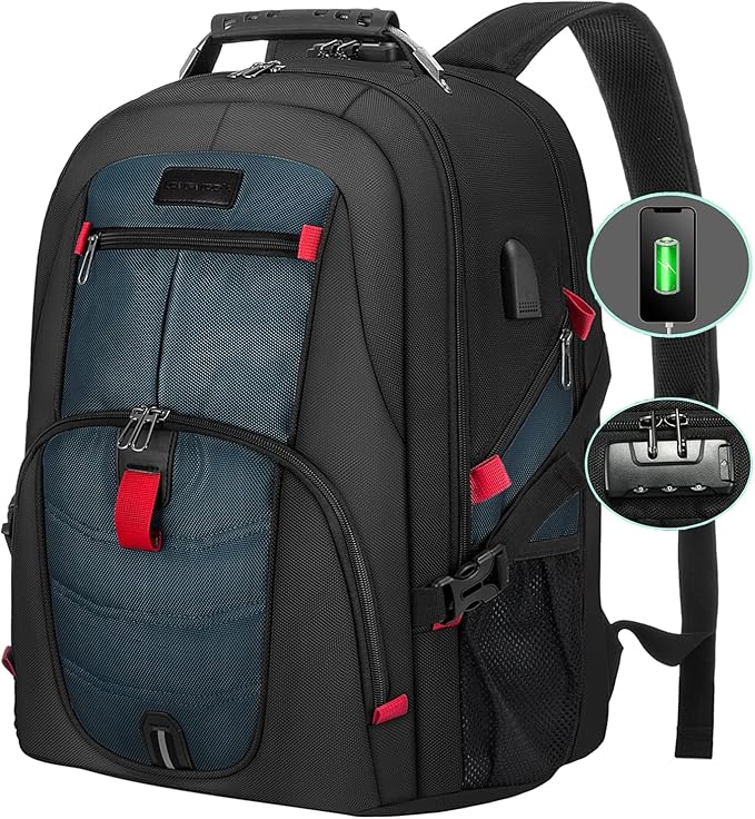 LOVEVOOK Travel Backpack for Men 17inch Large Work Backpack for Men Large Capacity Lockable Mochilas para Hombres Waterproof Computer Backpack for Work Business Travel College (17 inch，Dark-Blue)