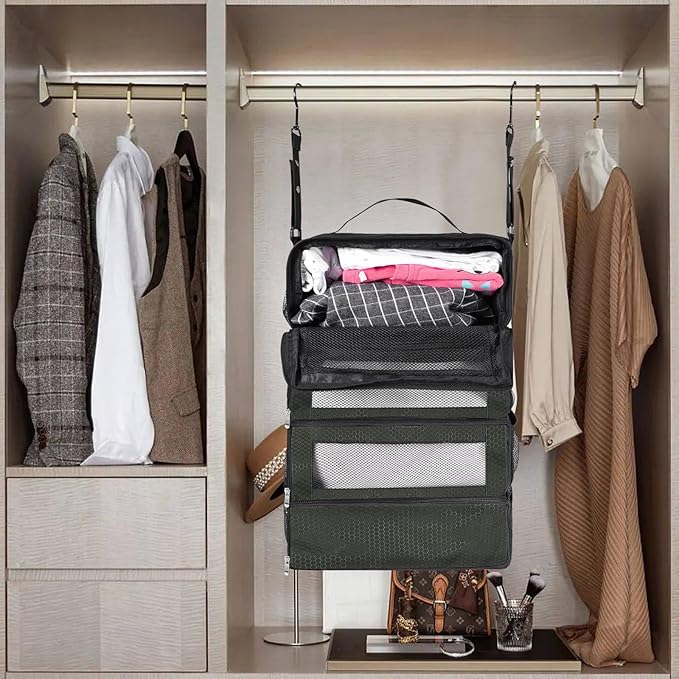 Suitcase Organizer, Travel Luggage Organizer Portable Hanging Travel Shelves Collapsible Hanging Packing Cubes for Carry on Suitcase